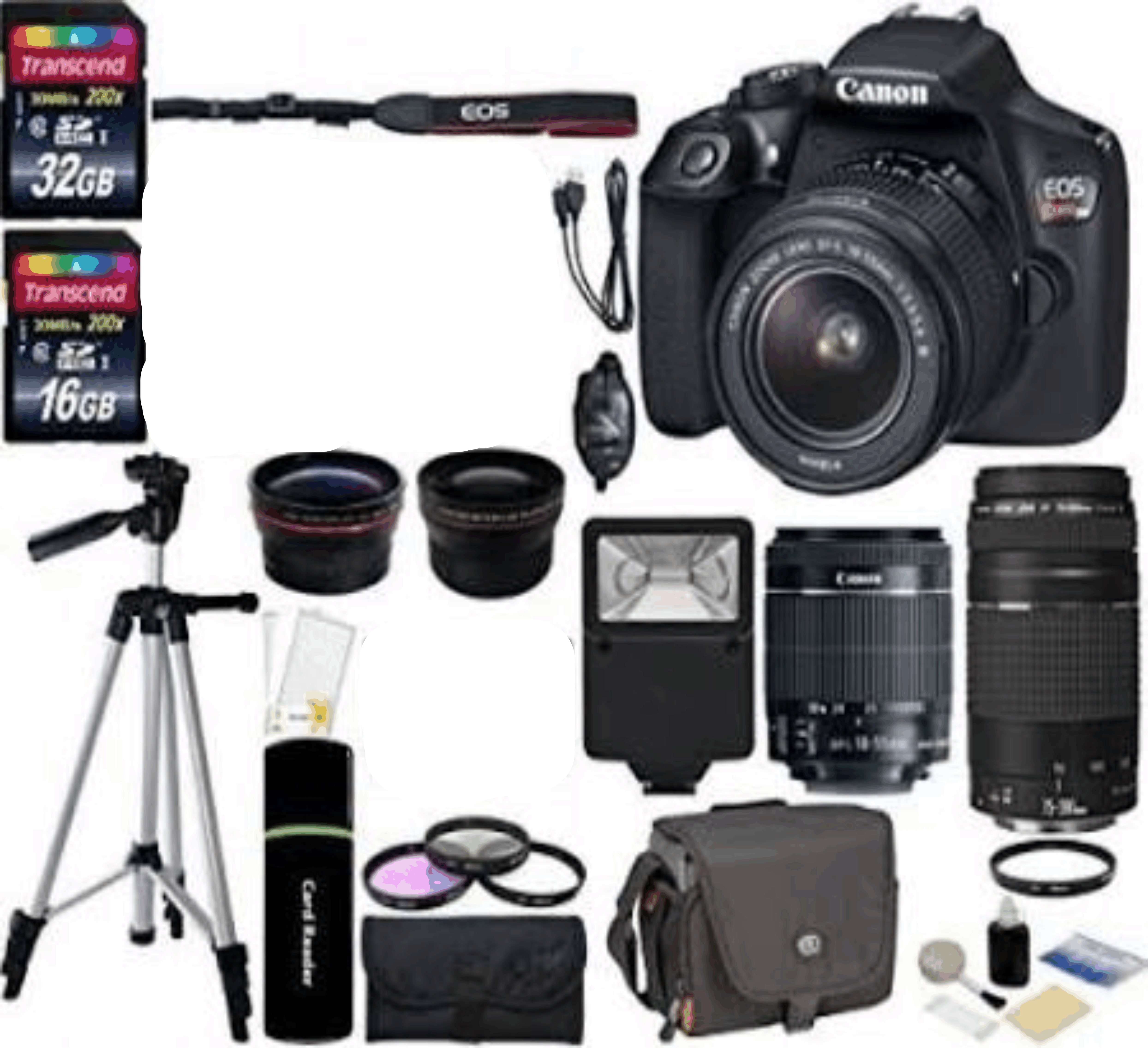 Canon EOS Rebel T6 18MP Wi-Fi DSLR Camera with 18-55mm Is II Lens + EF 75-300mm III Lens + 32GB & 16GB Card + Wide Angle Lens + Telephoto Lens kit 9