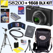 Nikon Coolpix S8200 16.1MP Digital Camera Black + 16GB Deluxe Kit 