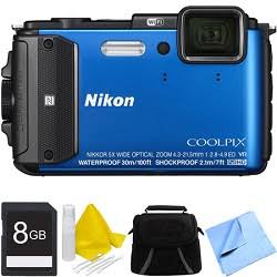 Nikon COOLPIX AW130 Waterproof Shockproof Freezeproof Digital Camera 8GB Bundle - Blue