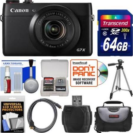 Canon PowerShot G7 X Wi-Fi Digital Camera with 64GB Card + Case + Tripod + Kit