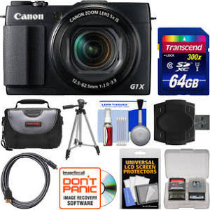 Canon PowerShot G1 X Mark II Wi-Fi Digital Camera with 64GB Card + Case + Tripod + Accessory Kit