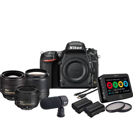 Nikon D750 DSLR Camera Filmmaker's Kit with 35mm f/1.8G ED, 50mm f/1.8G, and 85mm f/1.8G Lenses, Includes Atomos Ninja-2 Recorder, ME-1 Stereo Microp 13469