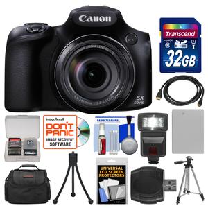 Canon PowerShot SX60 HS Wi-Fi Digital Camera with 32GB Card + Case + Flash + Battery + Tripods + Kit