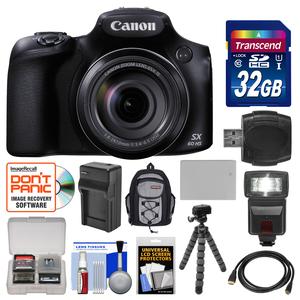 Canon PowerShot SX60 HS Wi-Fi Digital Camera with 32GB Card + Backpack + Flash + Battery & Charger + Tripod + Kit