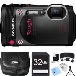 Olympus TG-870 Tough Waterproof 16MP Black Digital Camera 32GB SDHC Memory Card Bundle KT1